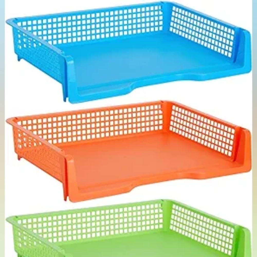 Set of 4 Rainbow Turn in Trays for Teachers, Plastic Classroom Paper Organizers